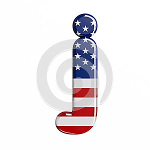 USA letter J - Lowercase 3d american flag font - American way of life, politics  or economics concept