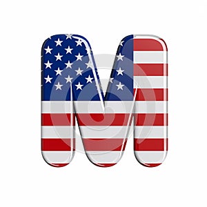 USA letter M - Capital 3d american flag font - American way of life, politics  or economics concept