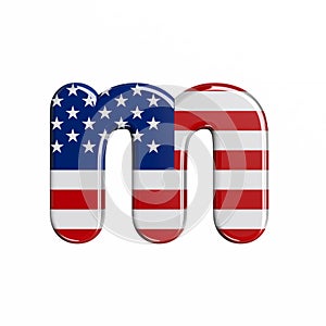 USA letter M - Lowercase 3d american flag font - American way of life, politics  or economics concept