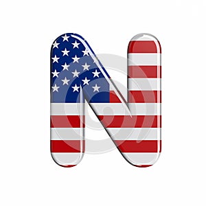 USA letter N - Capital 3d american flag font - American way of life, politics  or economics concept