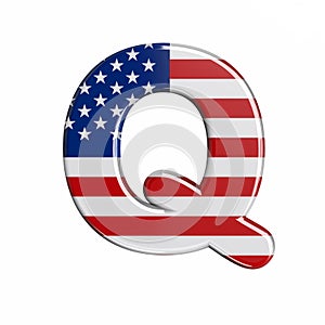 USA letter Q - Upper-case 3d american flag font - American way of life, politics  or economics concept