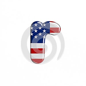 USA letter R - Small 3d american flag font - American way of life, politics  or economics concept