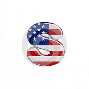 USA letter S - Lowercase 3d american flag font - American way of life, politics  or economics concept