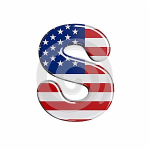 USA letter S - Uppercase 3d american flag font - American way of life, politics  or economics concept
