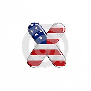 USA letter X - Small 3d american flag font - American way of life, politics  or economics concept