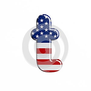 USA letter T - Lower-case 3d american flag font - American way of life, politics  or economics concept