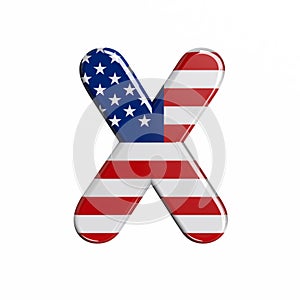 USA letter X - Upper-case 3d american flag font - American way of life, politics  or economics concept