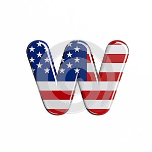 USA letter W - Lower-case 3d american flag font - American way of life, politics  or economics concept