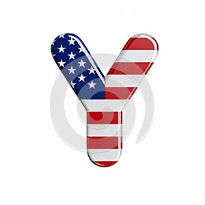 USA letter Y - Upper-case 3d american flag font - American way of life, politics  or economics concept