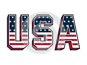 USA Lettering with United States flag. Vector Illustration.