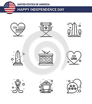  9spojené státy americké linka zabalit z nezávislost známky a symboly z průvod nástroj televize buben spojené státy americké 
