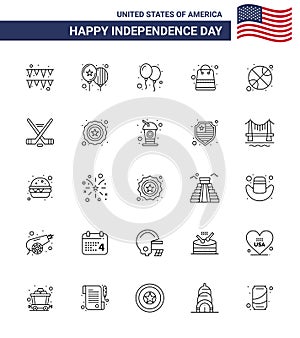 25 USA Line Pack of Independence Day Signs and Symbols of sport; hokey; money; day; ball photo