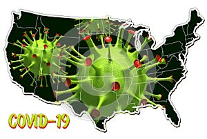 USA map with 3D virus picture