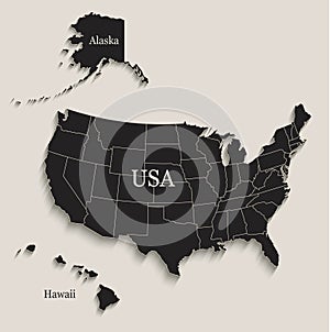 USA map with Alaska and Hawaii Black blackboard separate states individual