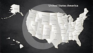 USA map with Alaska and Hawaii map Black White separate individual blackboard