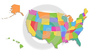 USA map with Alaska and Hawaii map, new political detailed map, separate individual states, with state names, isolated on white