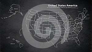 USA map with Alaska and Hawaii map separate individual blackboard chalkboard