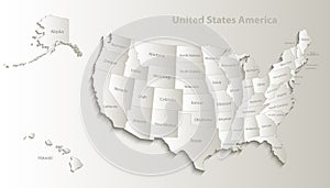 USA map with Alaska and Hawaii map separate individual card paper 3D natural