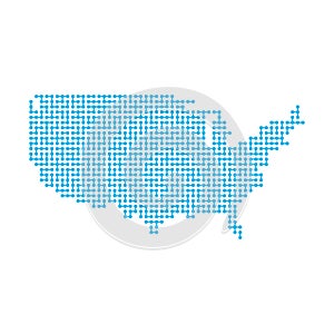 USA map in connected dots. Concept of networking, structure, communication. Stock Vector illustration isolated on white background