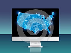USA map with connections on the PC screen