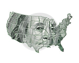 USA map on a dollar background