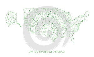 USA map, green dotted net vector background