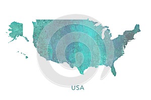 USA map green watercolor pattern, high detailed