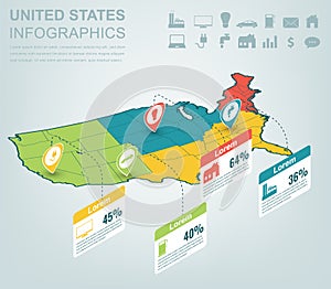 Usa map infographic template. 3d isometric Vector