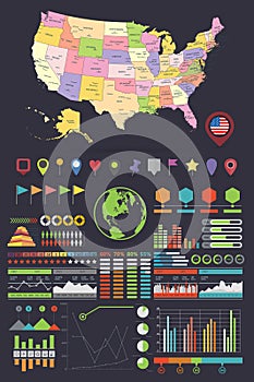 USA map and Infographics design elements