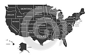 USA Map labelled black