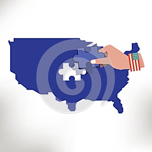 Usa map with missing jigsaw piece in hand - vector