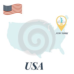 USA map with New York Pin Travel Concept