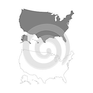 USA map outline on white isolated background. Vector illustration. An element of design for further work.