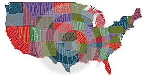 USA map with states - pictorial geographical poster of America,