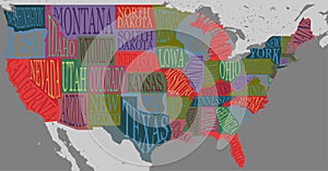 USA map with states - pictorial geographical poster of America photo