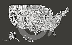 USA MAP. United States of America with text state names