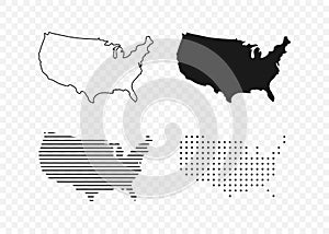 USA map. USA vector icons. American map. United States of America map in flat and lines design. Vector illustration