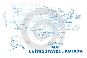 USA map vector. Hand drawned vector illustration of United States of America map