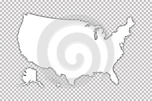 Usa map vector isolated illustration with shadow on transparent background. Web banner for concept design. United states map. Usa