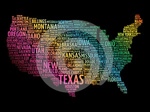 USA Map word cloud collage