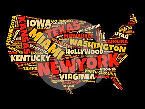 USA Map word cloud collage