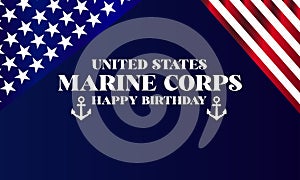 Usa Marine Corps Happy Birthday Text With Usa Flag and ackground illustration Design