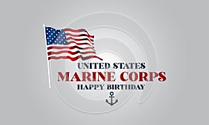 Usa Marine Corps Happy Birthday Text With Usa Flag and ackground illustration Design