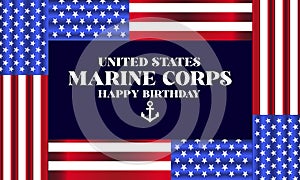 Usa Marine Corps Happy Birthday Text With Usa Flag and ackground illustration Design