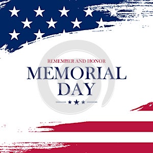 USA Memorial Day greeting card with brush stroke background in United States national flag colors.