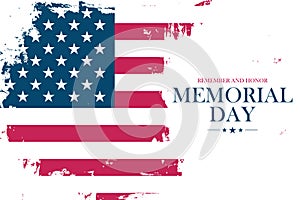 USA Memorial Day holiday banner with United States national flag brush stroke background.