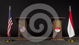 USA and Monaco flag. USA and Monaco negotiations. Rostrum for speeches. 3D work and 3D image