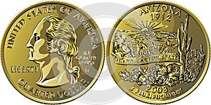 USA money Washington quarter 25 cent coin Arizona