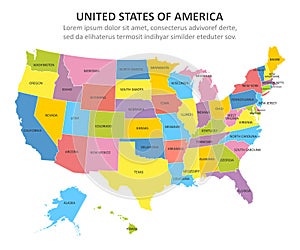 USA multicolored map with states. Vector illustration