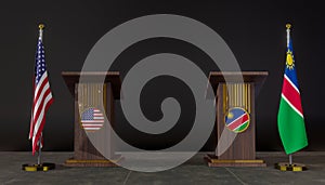 USA and Namibia flag. USA and Namibia negotiations. Rostrum for speeches. 3D work and 3D image